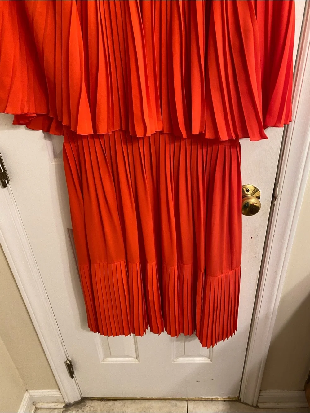 KATE SPADE PERSIMMON ORANGE RED PLEATED CAPE RUFFLE DRESS SIZE 6 VIBRANT DRESS